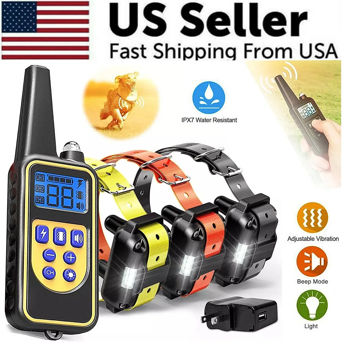 3000 FT Dog Training US Collar Rechargeable Remote Shock PET Waterproof Trainer - Image 7