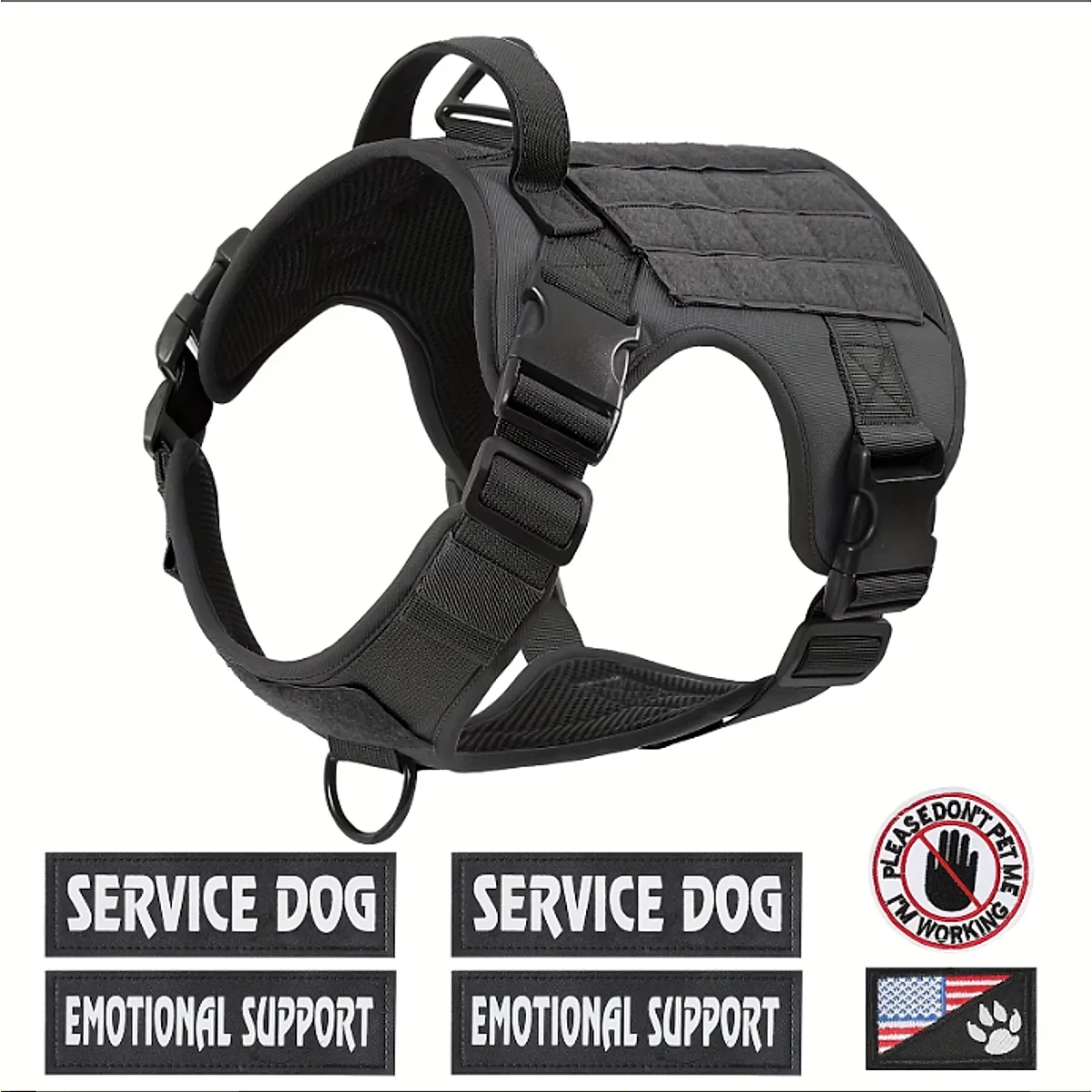 US Local Tactical Service Dog Harness Vest Adjustable Reflective No Pulling