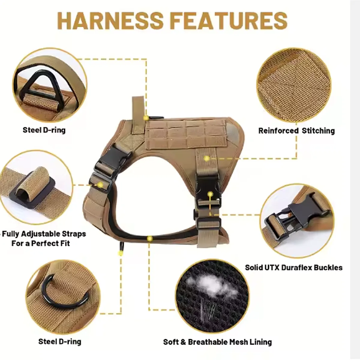 US Local Tactical Service Dog Harness Vest Adjustable Reflective No Pulling - Image 3