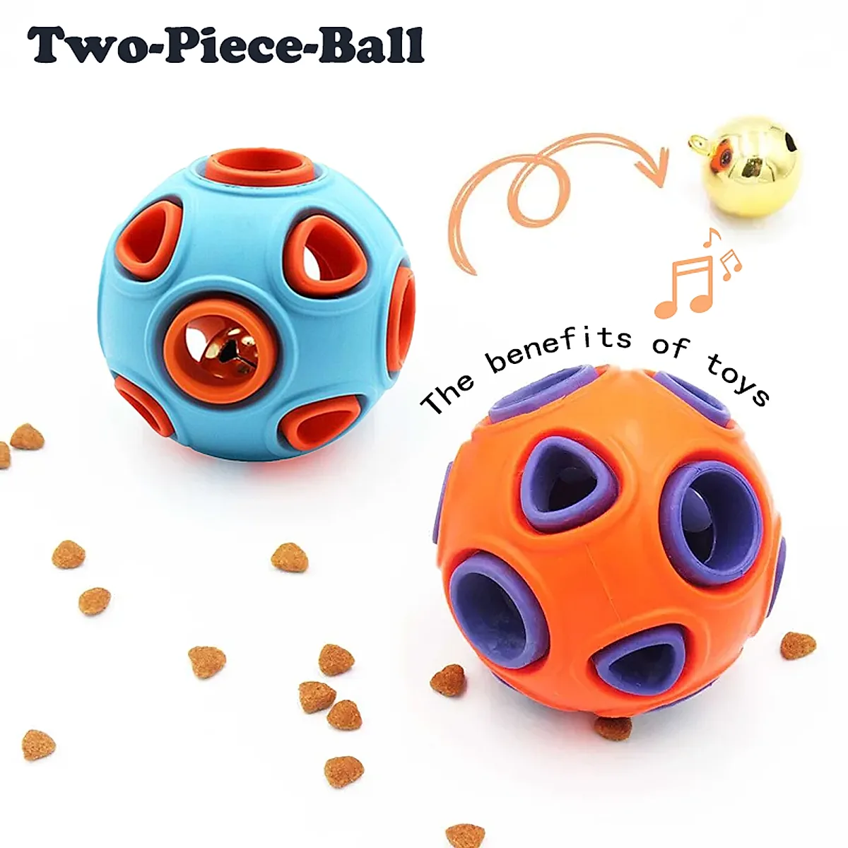 Dog Rubber Ball With Bell Sound, 2-Pack, Interactive Pet Chew Toy For Puppies - Image 3