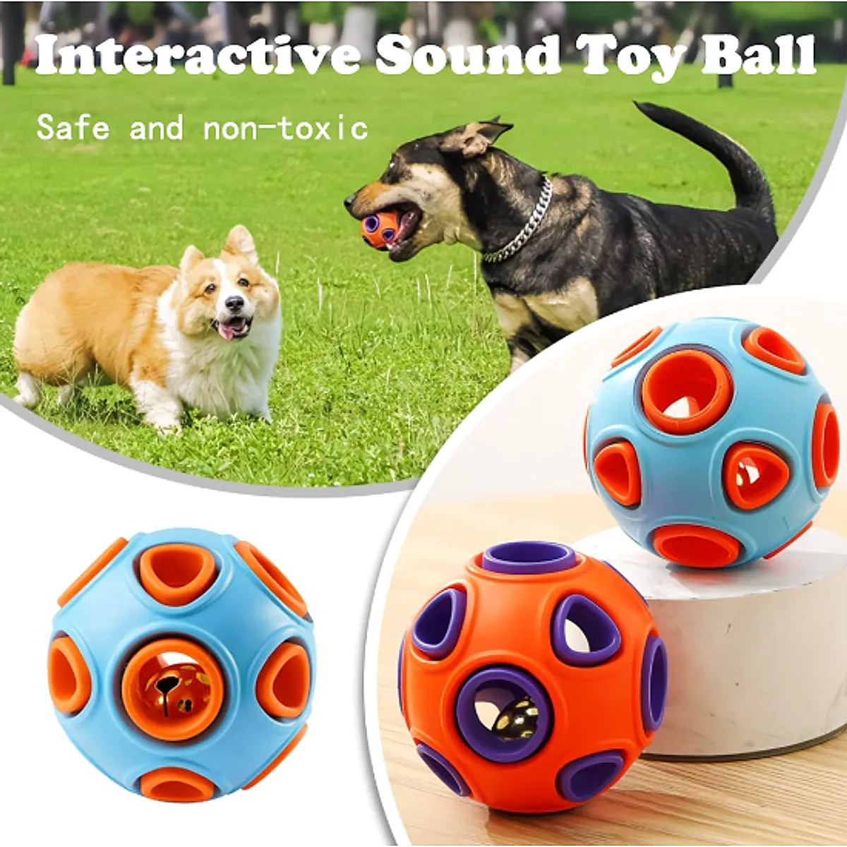Dog Rubber Ball With Bell Sound, 2-Pack, Interactive Pet Chew Toy For Puppies - Image 5