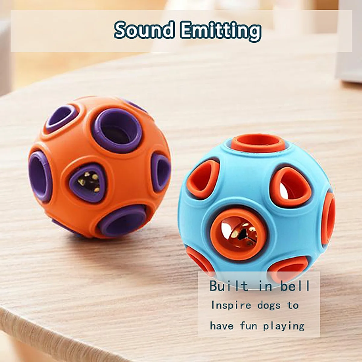 Dog Rubber Ball With Bell Sound, 2-Pack, Interactive Pet Chew Toy For Puppies - Image 7