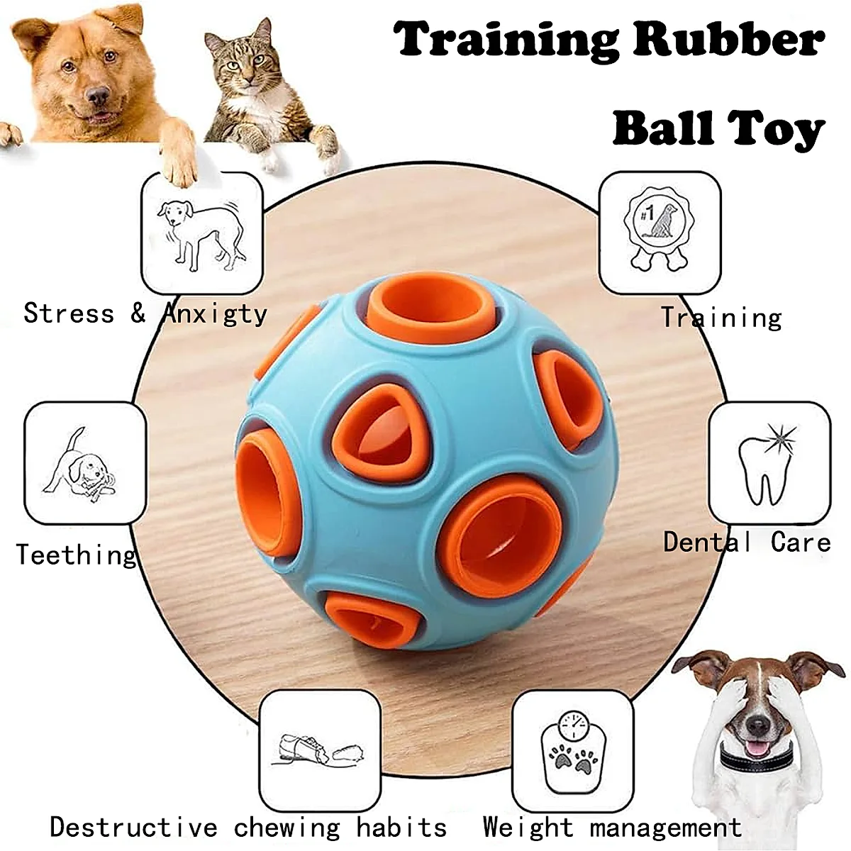 Dog Rubber Ball With Bell Sound, 2-Pack, Interactive Pet Chew Toy For Puppies - Image 8