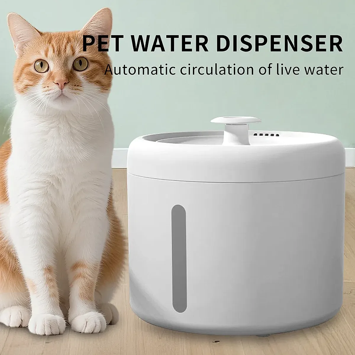 2500ML USB Round Pet Water Fountain, Automatic Cat Water Dispenser With - Image 2