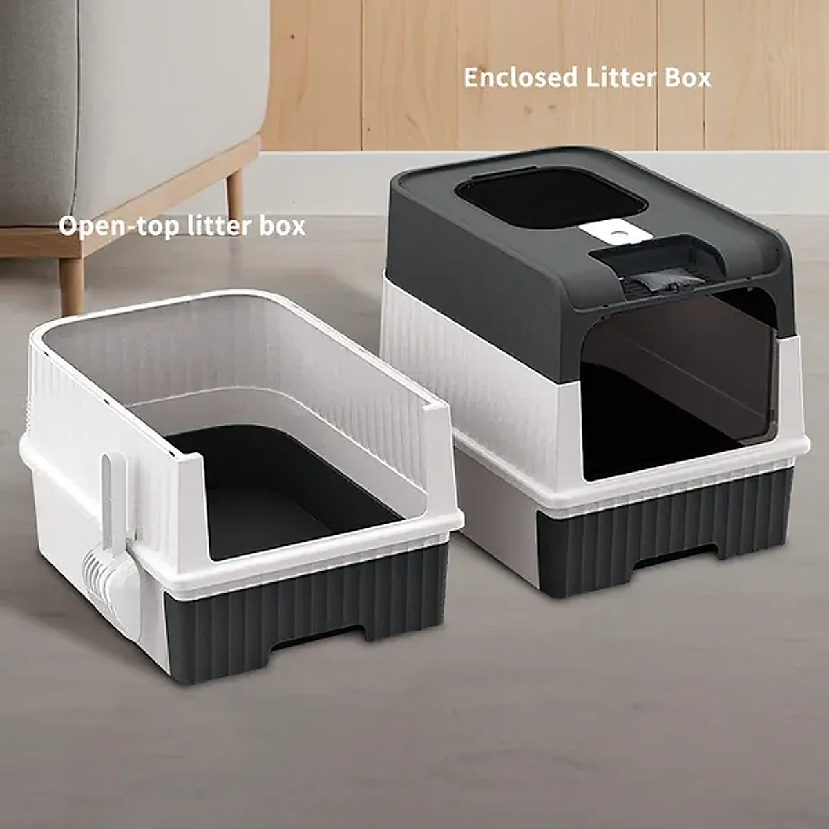 Fully Enclosed Magic Cube Litter Box, Top&Front Entry, Pull-Out Drawer,
