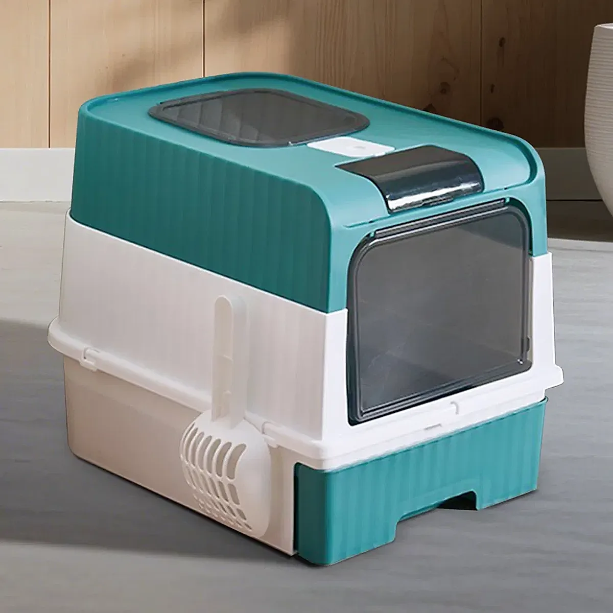 Fully Enclosed Magic Cube Litter Box, Top&Front Entry, Pull-Out Drawer, - Image 4