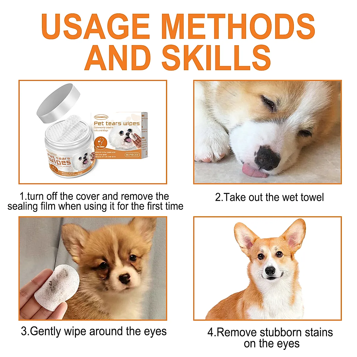 Pet Tear Stain Wipes For Dogs & Cats, Natural Aloe & Chamomile Extract Gentle - Image 3