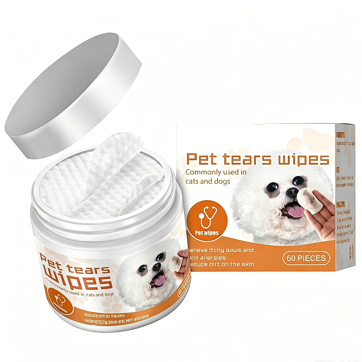 Pet Tear Stain Wipes For Dogs & Cats, Natural Aloe & Chamomile Extract Gentle - Image 4
