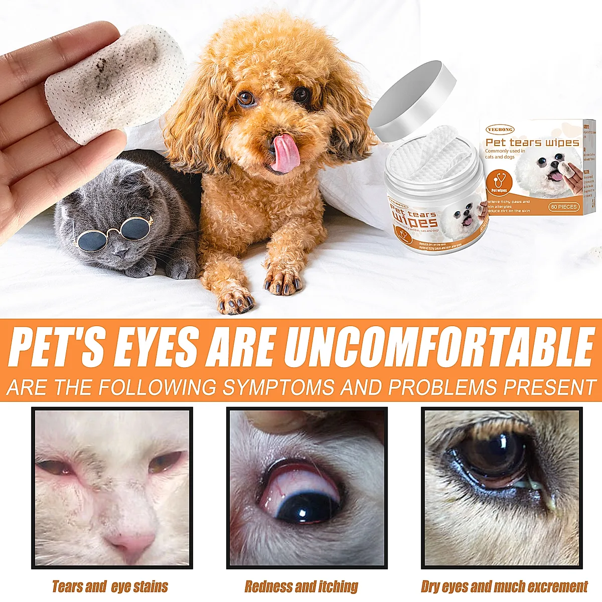 Pet Tear Stain Wipes For Dogs & Cats, Natural Aloe & Chamomile Extract Gentle - Image 5