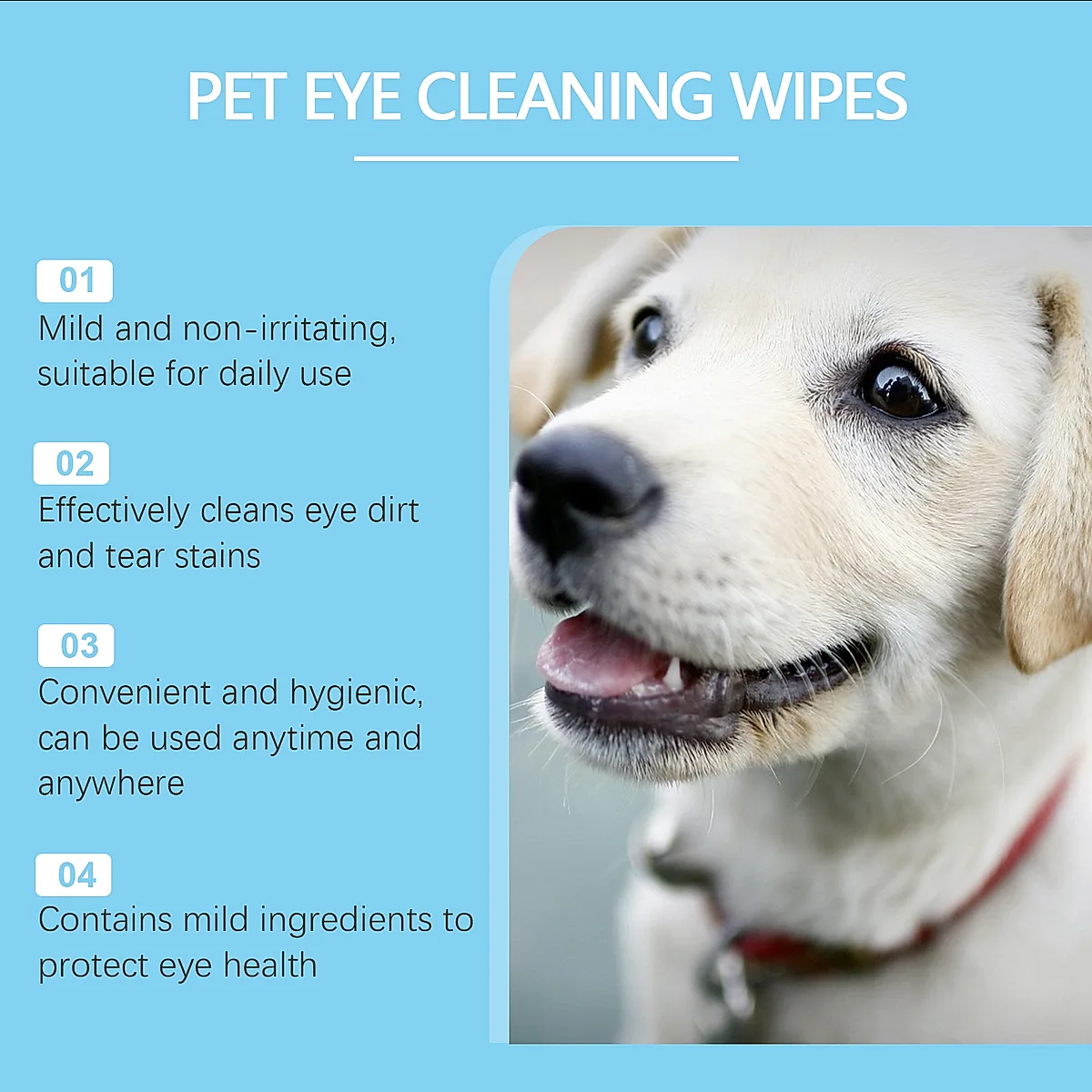 Pet Eye Cleaning Wipes For Dogs & Cats, Tear Stain Remover Pads, Mild Citric - Image 2