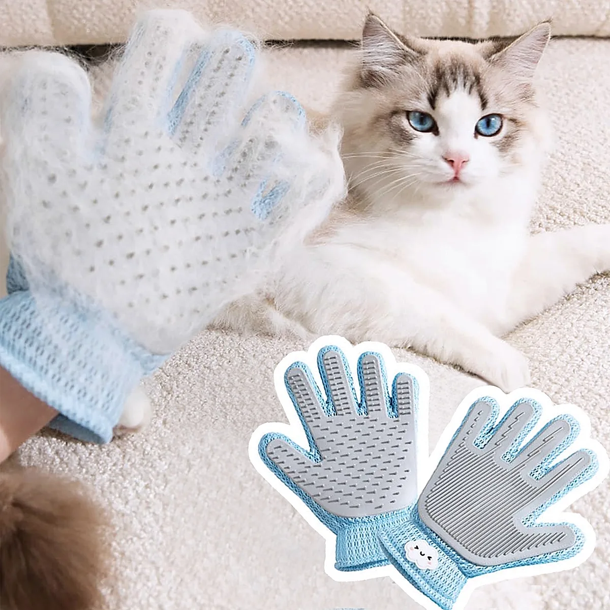 2in1 Double Sided Pet Grooming Glove, Deshedding Massage Brush Mitt For Cats &