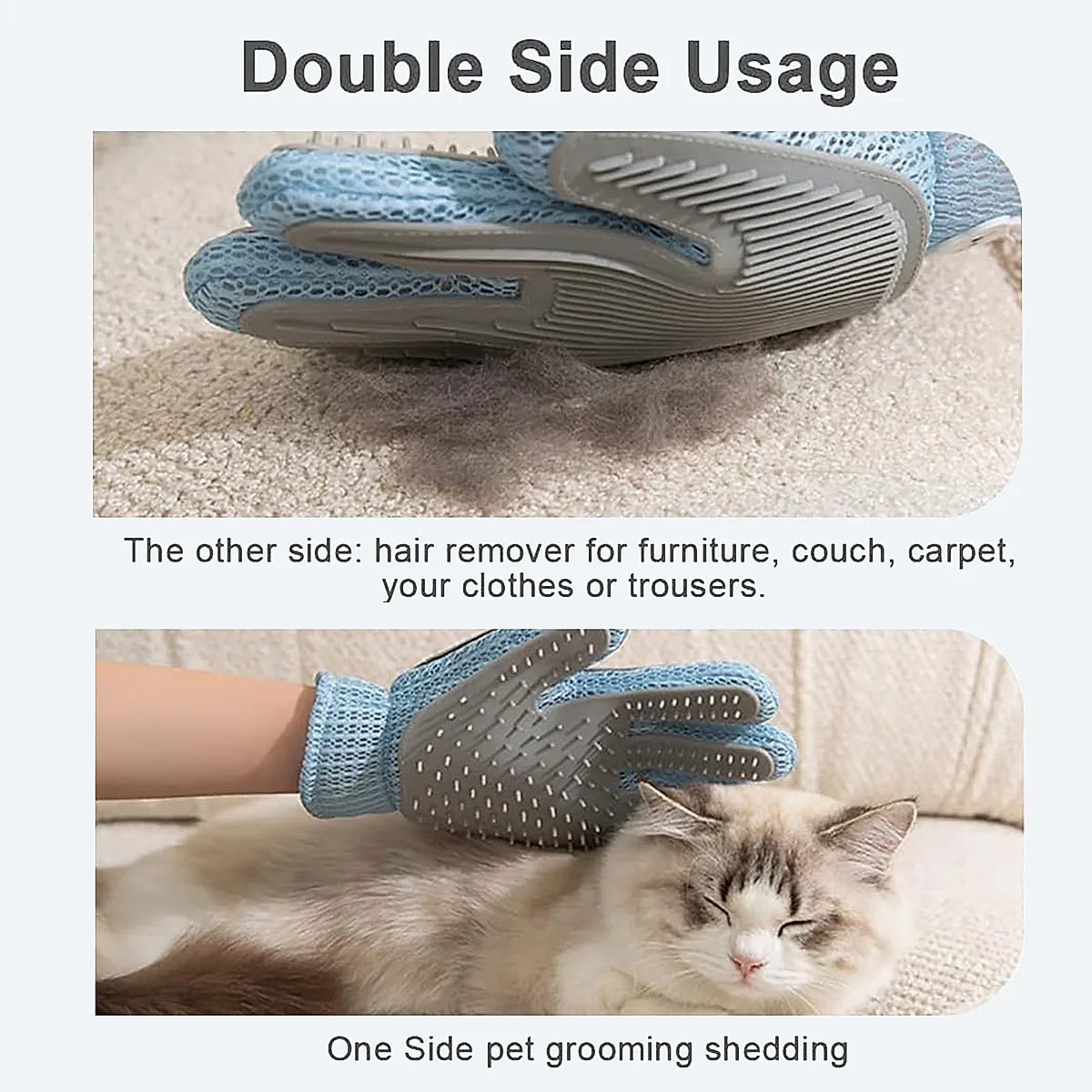 2in1 Double Sided Pet Grooming Glove, Deshedding Massage Brush Mitt For Cats & - Image 4