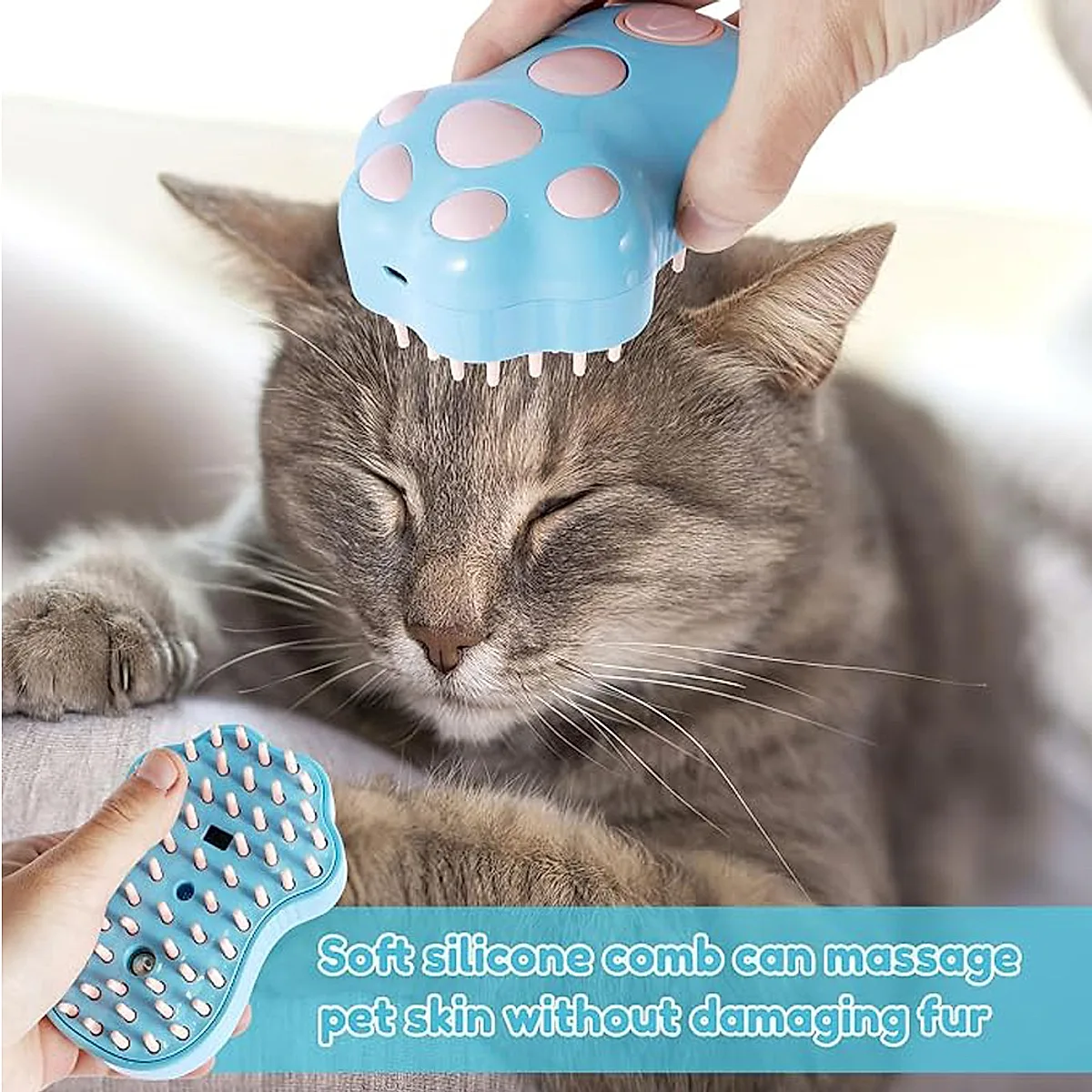 Rechargeable Steam Cat Brush, Cute Paw Shape Pet Steamer Grooming Brush With - Image 5
