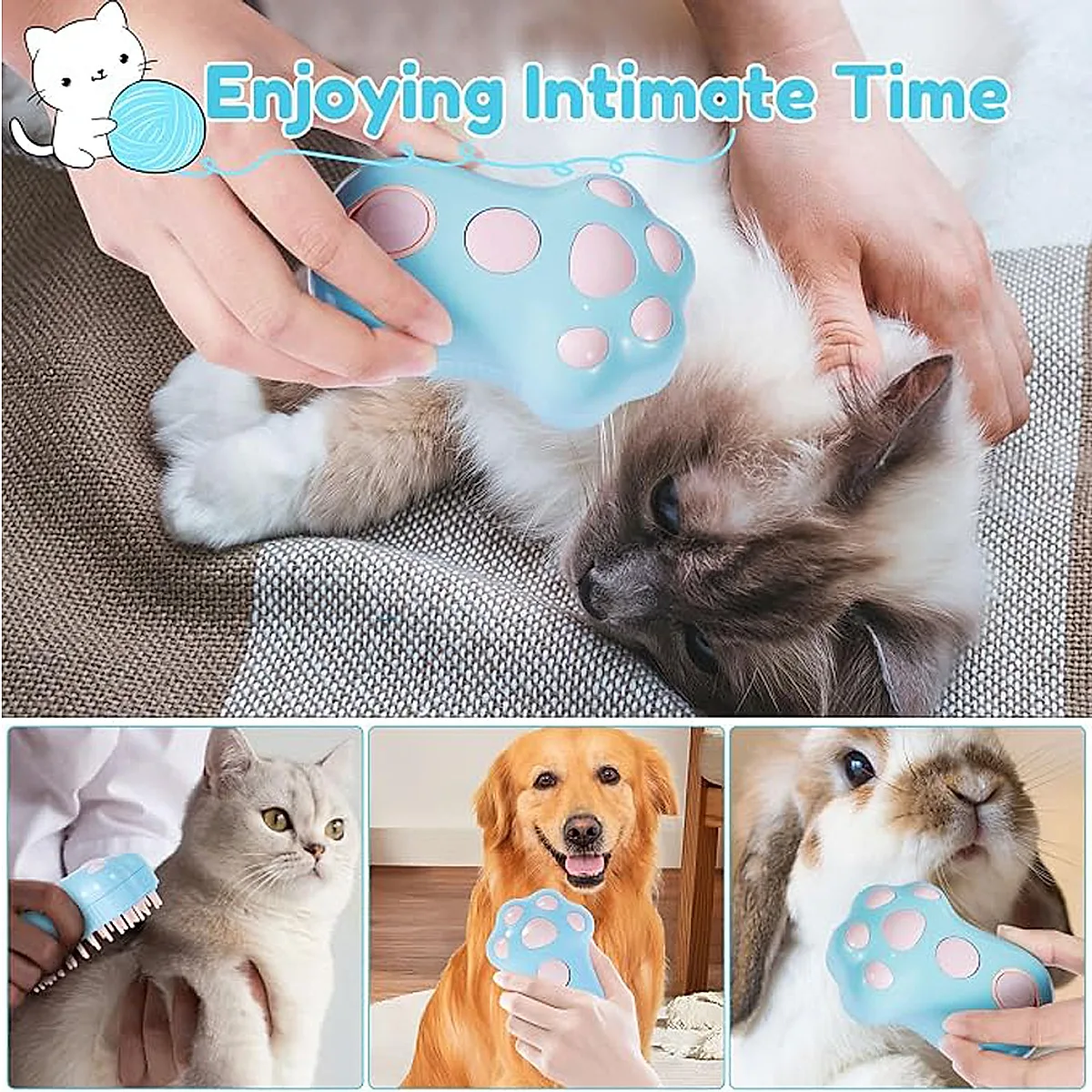 Rechargeable Steam Cat Brush, Cute Paw Shape Pet Steamer Grooming Brush With - Image 7