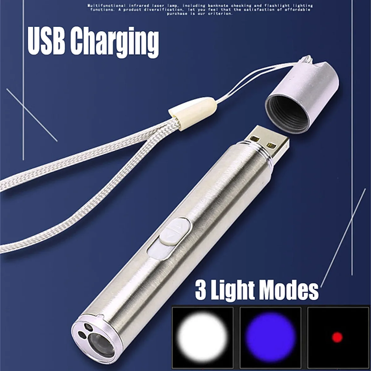 3 In1 1mw USB Rechargeable Pet Toy Pen Flashlight Red Laser Beam UV Light - Image 4