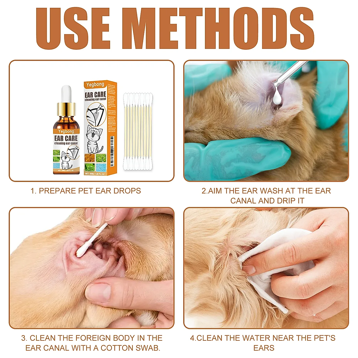 Pet Ear Cleaner Drops, Dog & Cat Ear Care Solution With Aloe, Glycerin & Tea - Image 2