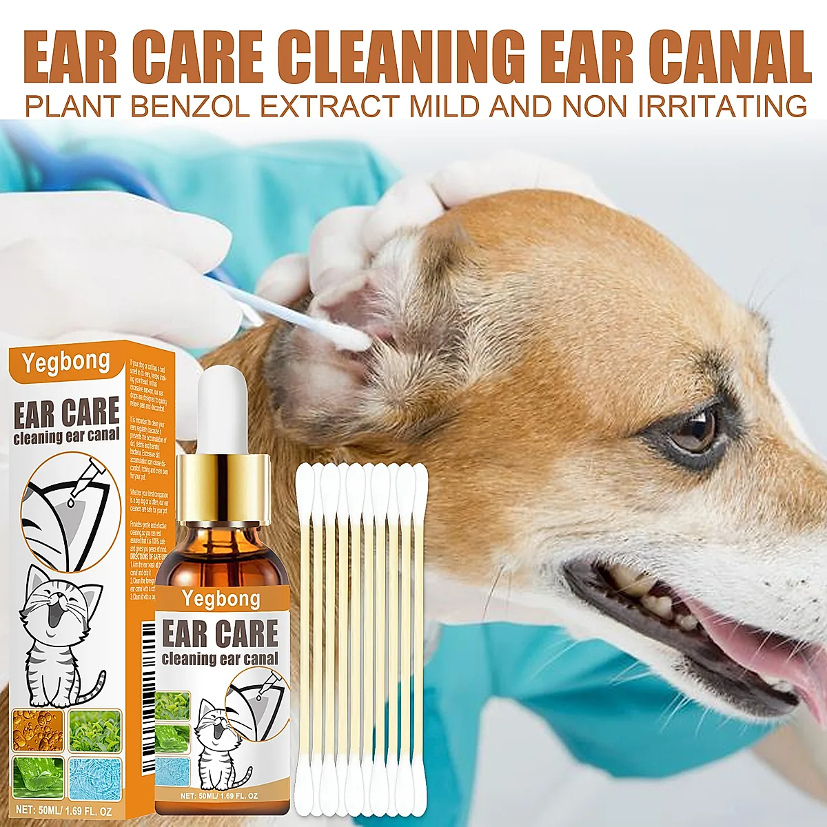 Pet Ear Cleaner Drops, Dog & Cat Ear Care Solution With Aloe, Glycerin & Tea - Image 3