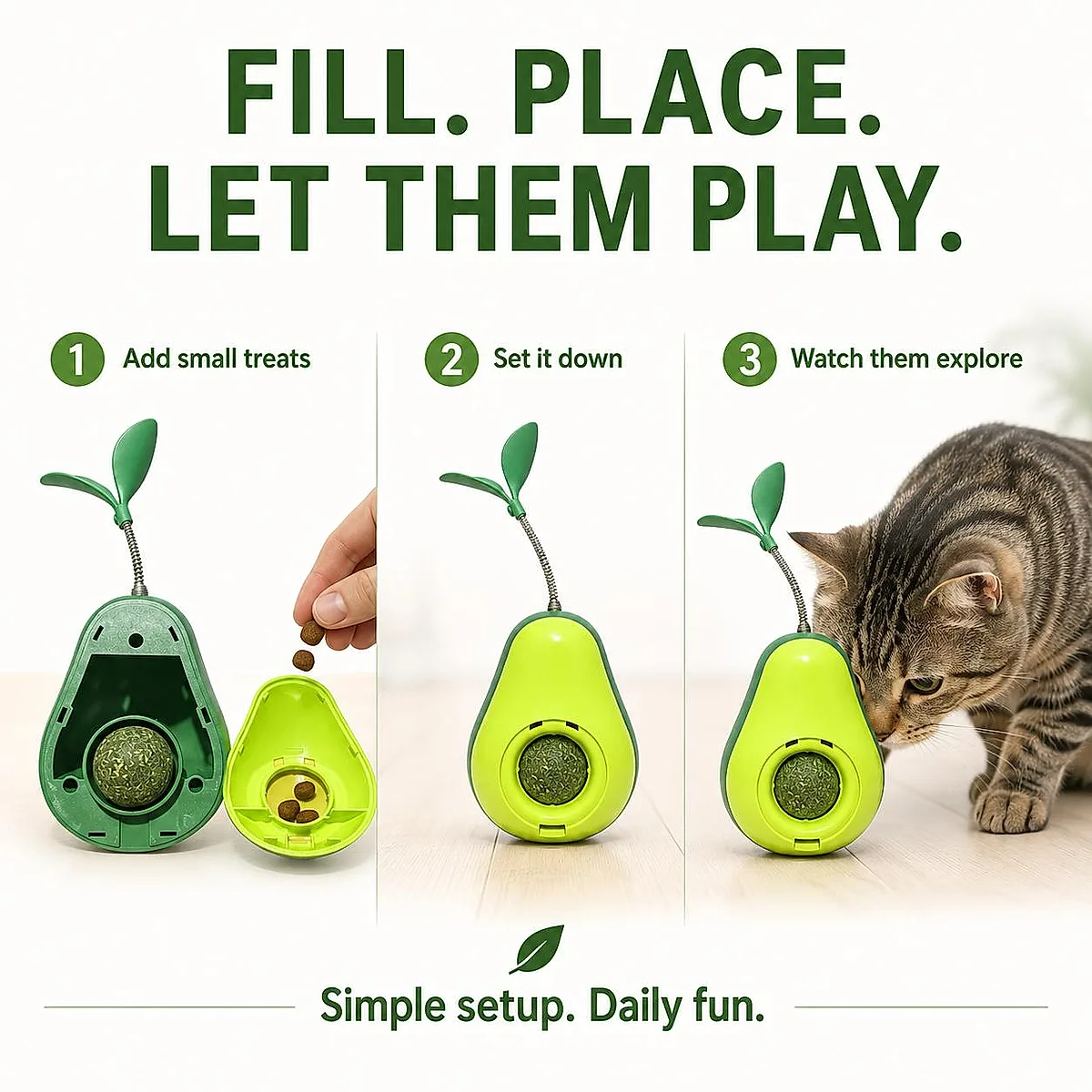 Avocado-Shaped Cat Tumbler Toy Interactive Wobble Toy That Self-Rights Includes - Image 3