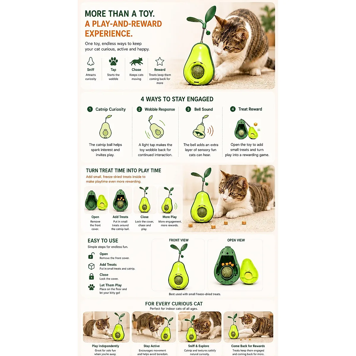Avocado-Shaped Cat Tumbler Toy Interactive Wobble Toy That Self-Rights Includes - Image 5