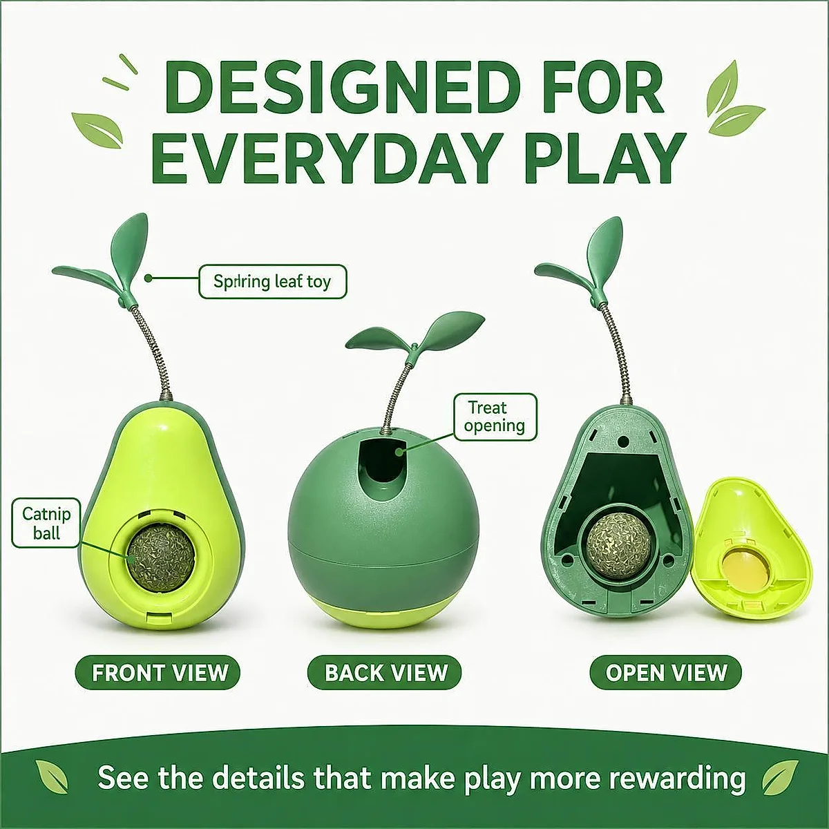 Avocado-Shaped Cat Tumbler Toy Interactive Wobble Toy That Self-Rights Includes - Image 7