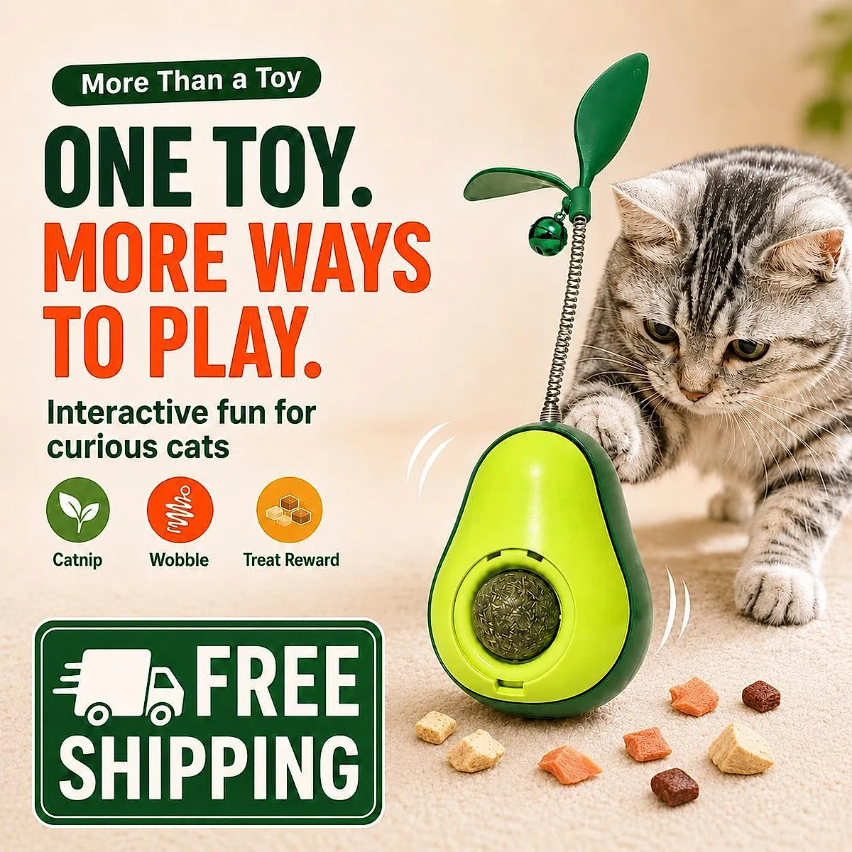 Avocado-Shaped Cat Tumbler Toy Interactive Wobble Toy That Self-Rights Includes - Image 8