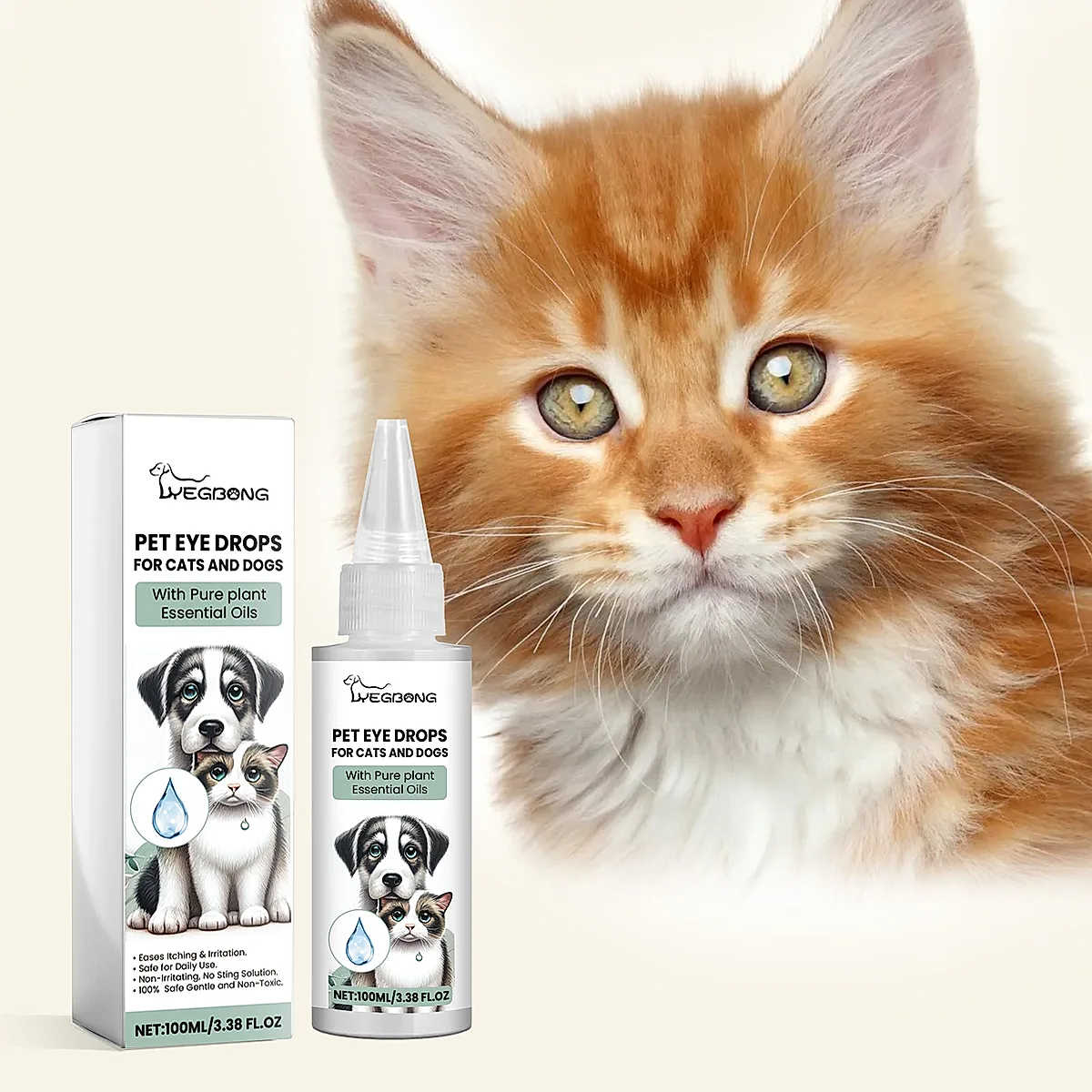 Pet Eye Drops For Dogs & Cats, Gentle Eye Cleaner With Honeysuckle Oil &