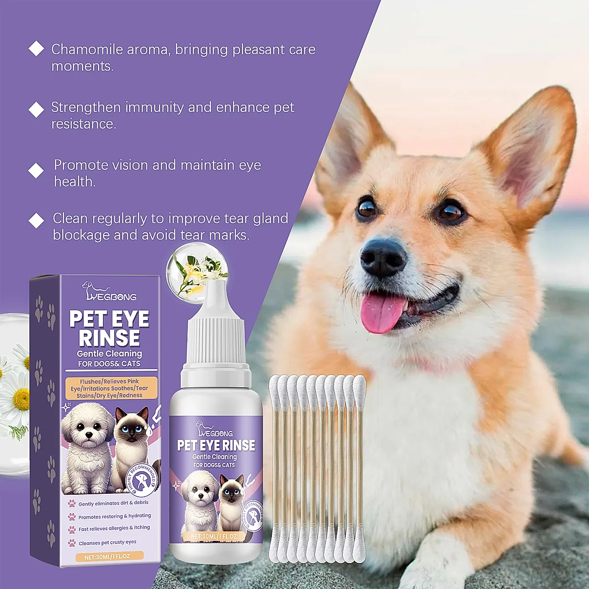 Pet Eye Rinse For Dogs & Cats, Gentle Eye Cleaner Solution With Hyaluronic