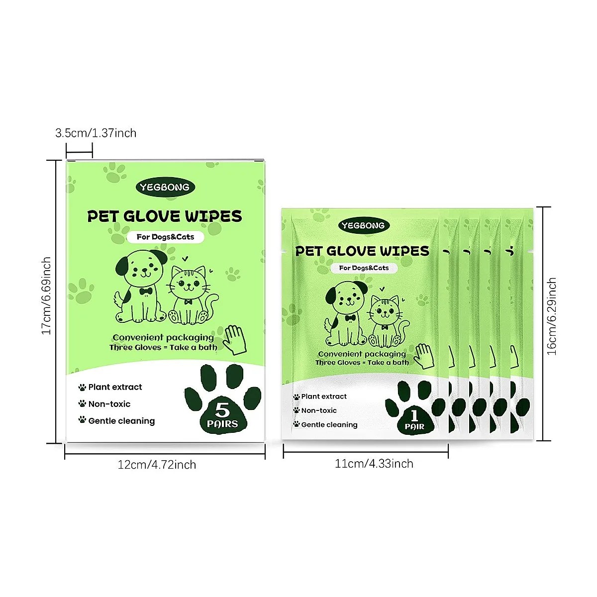 Disposable Pet Glove Wipes, 5 Pieces