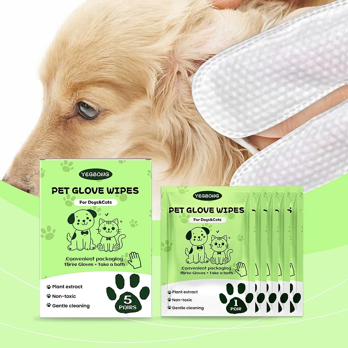 Disposable Pet Glove Wipes, 5 Pieces - Image 2