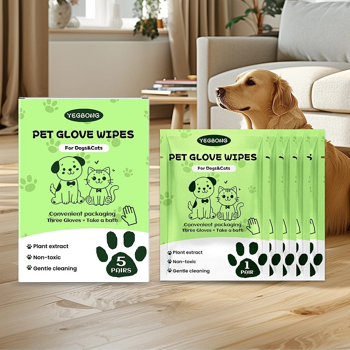 Disposable Pet Glove Wipes, 5 Pieces - Image 5