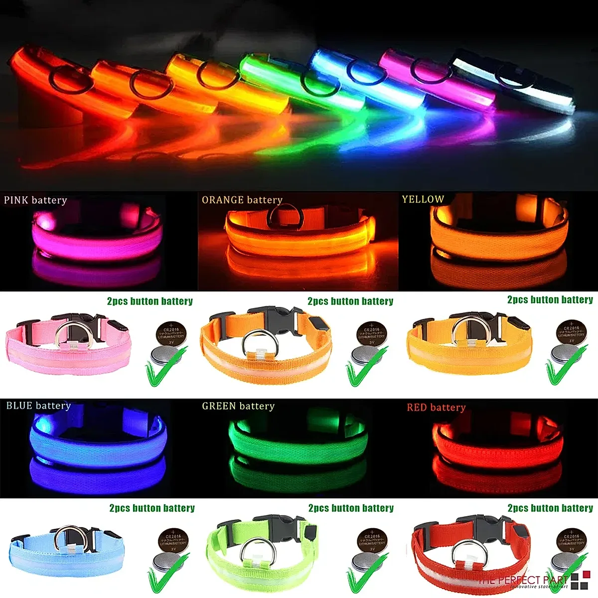 LED Adjustable Dog Collar Blinking Flashing Light Up Glow Pets Safety Waterproof - Image 2