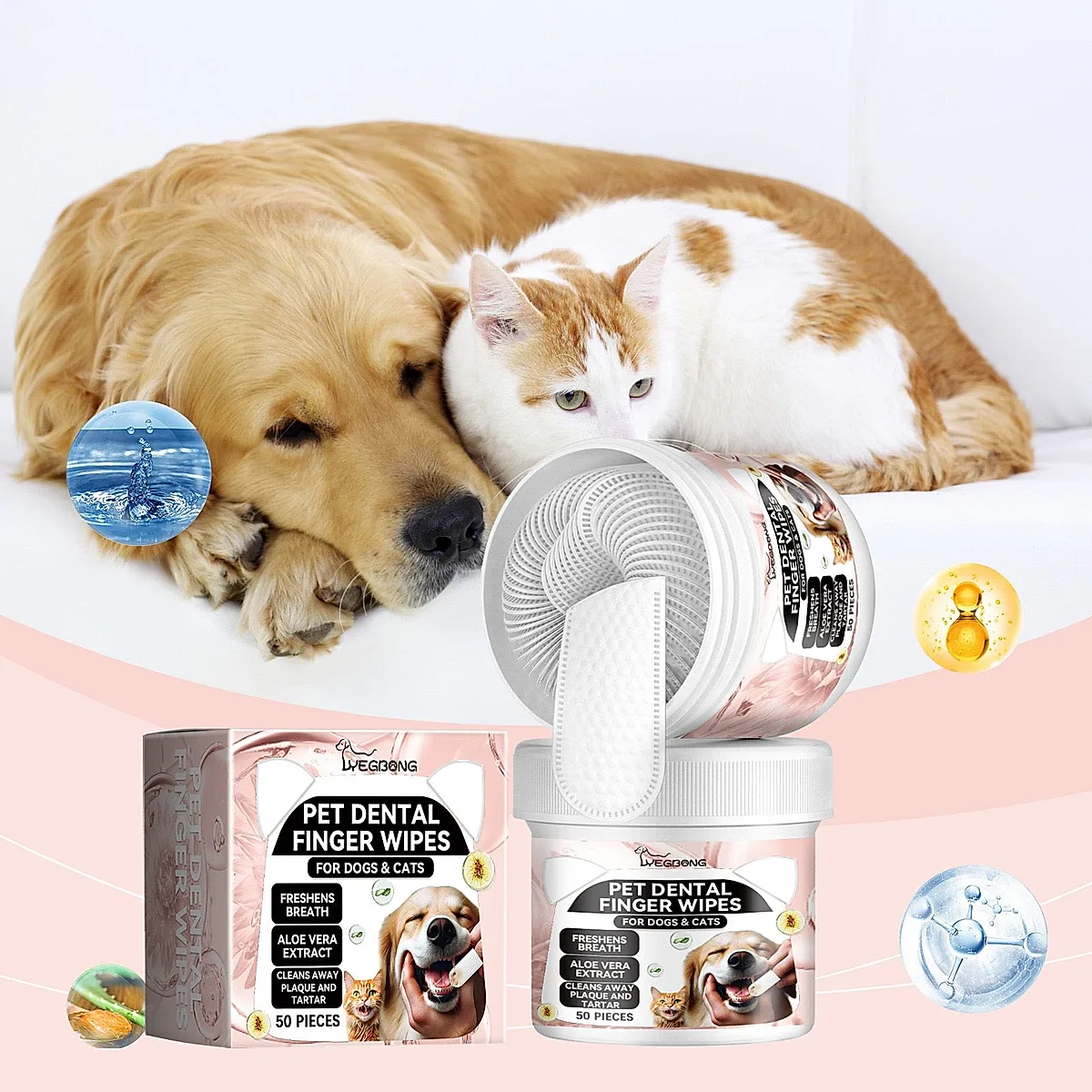 Pet Dental Finger Wipes, 50 Pieces