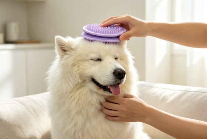 Silicone Pet Grooming Brush - Massage & Deshed - Image 2